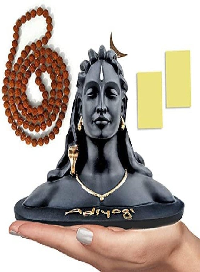 JD FRESH 3 Inch Adiyogi Statue with Rudraksh Mala/Resin Car Dashboard Idols/Lord Shiva for Pooja/Shivratri Gift/Decor/Shiv Murti/Mahadev Statues/Decorative Items for Home/Office(Black) - Image 1